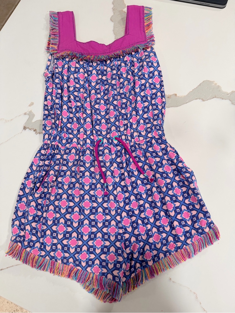 Matilda Jane Girls Pink & Blue Patterned Shorts Romper